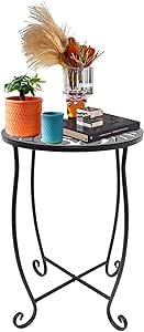 Fashion&cool Outdoor Side Tables, Weather Resistant Metal Patio Side Table, Small Round Outdoor End Table Side Table for Patio Yard Porch Balcony Garden Bedside, Plant Stand for Indoor Outdoor