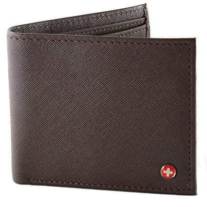 Alpine Swiss Mens Leather Bifold Wallet with Coin Pocket Purse Pouch & 2 Bill Sections