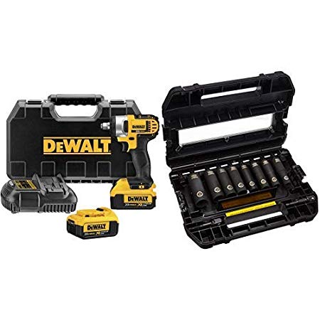 DEWALT DCF880HM2 20-volt MAX Lithium Ion 1/2-Inch Impact Wrench Kit with Hog Ring with DEWALT DW22812 1/2-Inch 10-Piece IMPACT READY Socket Set (SAE)