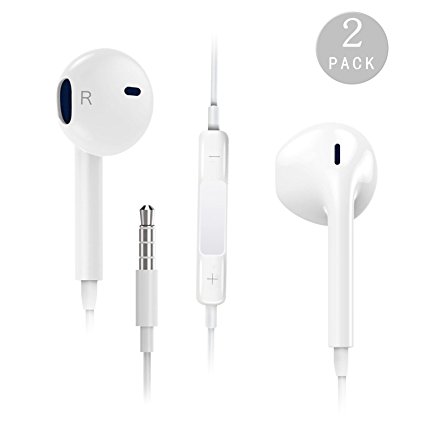 Auideas Earphones with Microphone [2 Pack] Premium Earbuds Stereo Headphones and Noise Isolating headset Made for Apple iPhone iPod iPad - White (white).