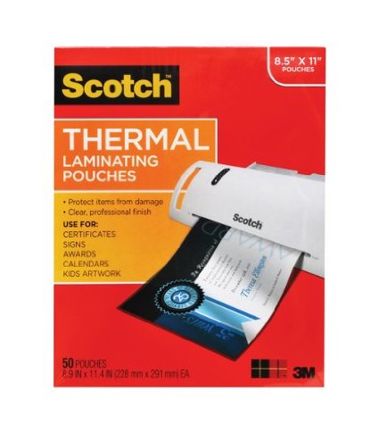 Scotch Thermal Laminating Pouches 89 x 114-Inches 3 mil thick 50-Pack TP3854-50