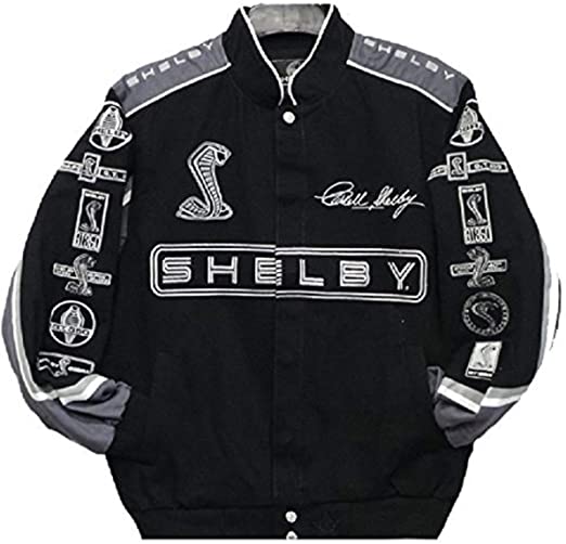 Carroll Shelby Cobra Collage Mens Black Twill Jacket by JH Design