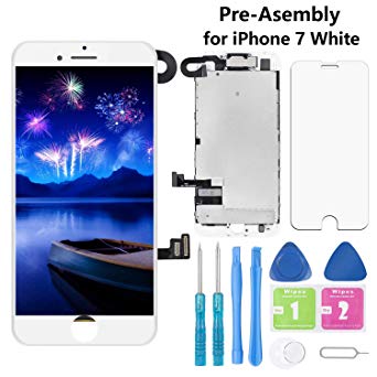 Screen Replacement for iPhone 7 White 4.7 Inch Samfix LCD Display Pre-Assembly Touch Digitizer with Front Camera, Proximity Sensor, Earpiece and Screen Protector (7-White)