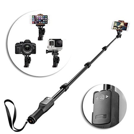 TNP Professional Selfie Stick - Heavy Duty Sports Handheld Extendable Self-Portrait Monopod with Removable Bluetooth Wireless Remote Control Shutter for GoPro DSLR Camcorder iPhone 6s 6 Plus Android
