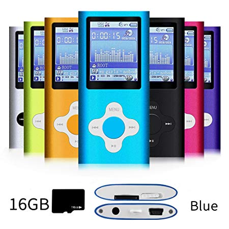 G.G.Martinsen Blue Versatile MP3/MP4 Player with a 16GB Micro SD Card, Support Photo Viewer, Mini USB Port 1.8 LCD, Digital MP3 Player, MP4 Player, Video/Media/Music Player