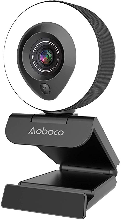 Aoboco Webcam Streaming HD 1080p with Dual Microphone & Ring Light, USB Pro Web Camera Stream for PC Mac Windows Laptop Twitch Xbox One Skype OBS Xsplit
