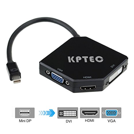 KPTEC Mini DisplayPort (Thunderbolt) to HDMI 4K DVI VGA Adapter - Black