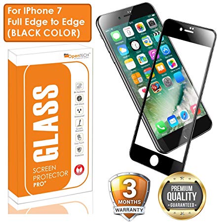 OpenTech® Edge to Edge Tempered Glass Screen Protector for Apple iPhone 7 with Installation kit (Black Color)