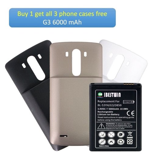 IBESTWIN 6000 mAh for LG G3 Cell Phone Extended Battery  3 color Back Covers Battery Replacement