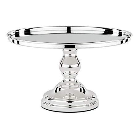 12 Inch Silver Plated Mirror Top Cake Stand, Shiny Gloss Round Wedding Dessert Cupcake Display