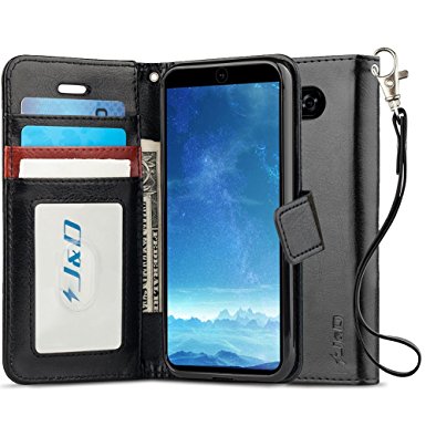 LG V30 Case, J&D [Wallet Stand] [Slim Fit] Heavy Duty Protective Shock Resistant Flip Cover Wallet Case for LG V30 - Black