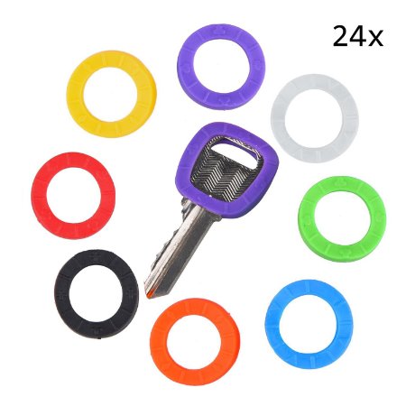 Uniclife Key Caps Tags, 24 Pack, Plastic Key Identifier Rings in 8 Different Colors - A perfect Coding System to Tag Your Keys