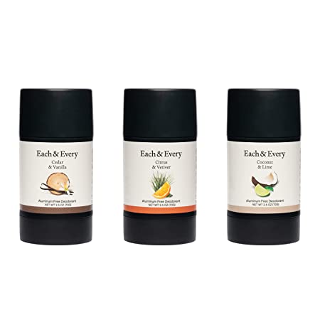 Each & Every 3-Pack Natural Aluminum-Free Deodorant for Sensitive Skin with Essential Oils, Plant-Based Packaging (Summer Favorites, 2.5 Ounce (Pack of 3))