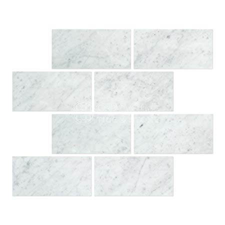 Carrara White Italian (Bianco Carrara) Marble 3 X 6 Subway Brick Field Tile, Honed