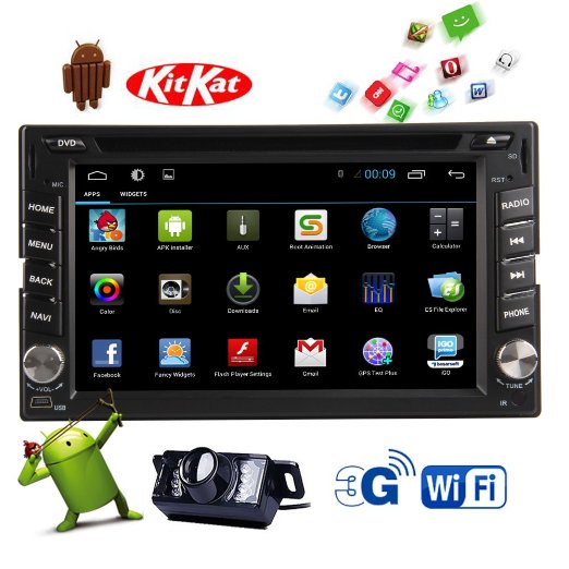 Latest Double 2 din Android 4.4 KitKat GPS Car PC Stereo DVD CD MP3 Player In dash Radio Bluetooth Wifi Capacitive Touchscreen Camera