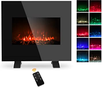 26 Inch Electric Fireplace Wall Mounted, 1500W Freestanding Fireplace Heater with Remote Control 5 Flame Settings Colorful Flame Option, Temperature Adjustable