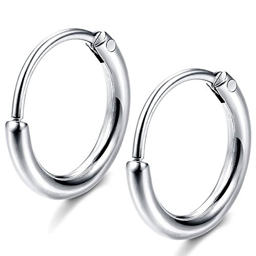 LOLIAS Stainless Steel Cartilage Hoop Earrings for Men Women Small Endless Hoop Earring 10MM