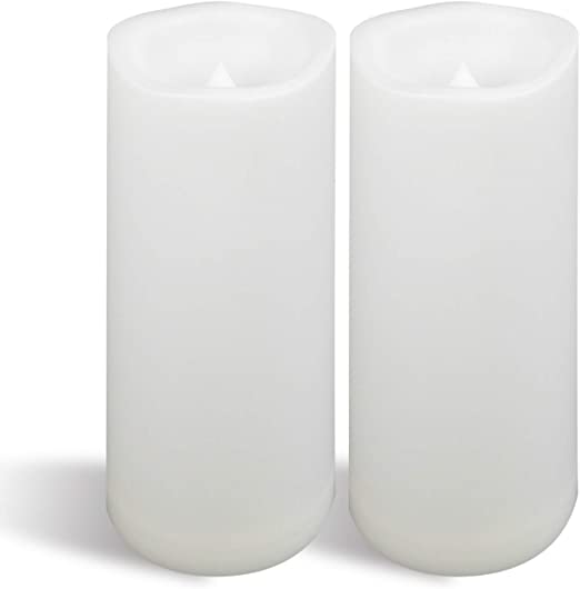 Large Outdoor Waterproof Battery Operated Flameless Candle with Timer 2 Pack 4”(D)x10”(H) Big Plastic Resin Bright Flickering Electric LED Pillar for Lantern Patio Garden Home Party Wedding Decoration
