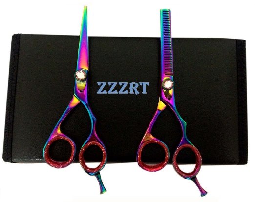 ZZZRT ZR-3000 J2 Japanese Steel Professional Razor Edge Titanium Hairdressing Scissors and Hair Thinning Scissors/Shear Set 5.5 inch (14cm) Diamond Screw   Free Rexine Scissors Case