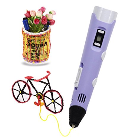 Soyan 2nd Generation 3D Printing Pen for Doodling, Art & Craft Making, 3D Modeling, with LCD Display and Temperature Control, Comes with 30 Grams 1.75mm ABS Filament (Purple)