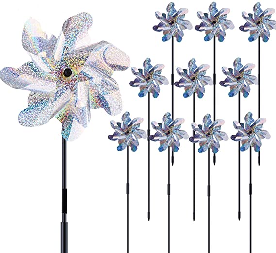 Ohuhu Reflective Pinwheels with Stakes for Garden Decor, 10-Pack Extra Sparkly Pin Wheel, Bird Repellent Devices Deterrent to Scare Birds Away from Yard Patio Garden Farm