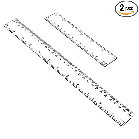 Allinone Plastic Ruler Flexible Ruler with inches and metric Measuring Tool 12" and 6" inch (2 pieces)