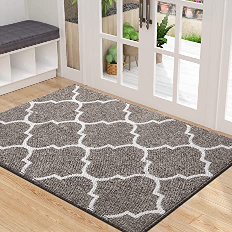 OLANLY Indoor Door Mat, 32x48, Non-Slip Absorbent Resist Dirt Entrance Rug, Machine Washable Low-Profile Inside Floor Mat Door Rugs for Entryway, Khaki Trellis