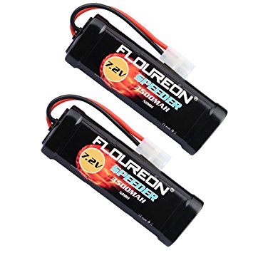 FLOUREON 2Packs 7.2V 3500mAh NiMH High Capacity Battery Flat Pack with Female-tamiya Plug for Redcat Volcano EPX RC10 Cars Hornet Revo 3.3