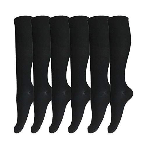 6 Pairs Knee High Graduated Compression Socks For Women and Men - Best Medical, Nursing, Maternity Pregnancy and Travel Socks - 15-20mmHg