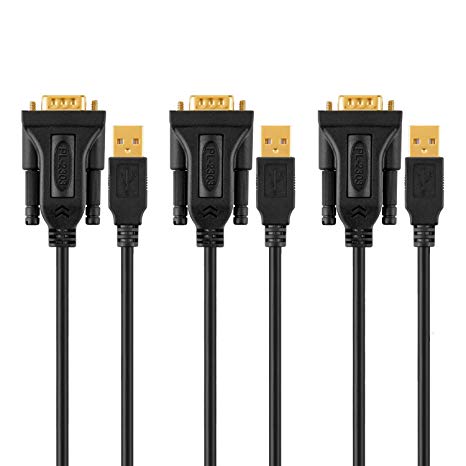 USB to RS232 Adapter with PL2303 Chipset（3-Pack）,CableCreation 3ft Gold Plated USB 2.0 to RS232 Male DB9 Serial Converter Cable for Windows 10, 8.1, 8,7, Vista, XP, 2000, Linux and Mac OS 10.6, Black