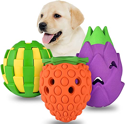 Puppy Chew Toys 3 Pack, Durable Dog Chew Toys for Teething, Interactive Treat Dispensing Puppy Teething Toys with Natural Rubber for Small and Medium Dog (Green-Orange-Purple)