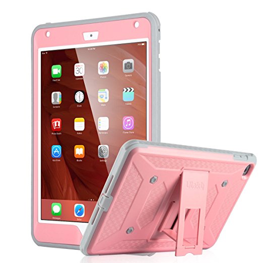 ULAK iPad Mini 4 Case, [Drop Protection] Knox Armor [Rugged Defense] Heavy Duty with Shock Absorbent [Dual Layered Hybrid Case] Built in Stand Cover for Apple iPad Mini 4 - [Pink]