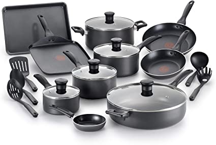 T-fal Everything in Kitchen Total Nonstick Diswasher Safe Pots and Pans Cookware Set, 20-Piece, Black