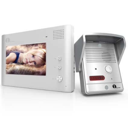 [Upgrade Version] 1byone 7" Color LCD Wired Video Doorbell, Video Intercom Rainproof Door Phone Home Security - 1 Camera   1 Monitor