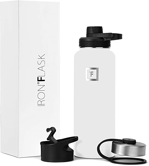 IRON °FLASK Sports Water Bottle - 14oz, 18oz, 22oz, 32oz, 40oz, or 64oz, 3 Lids (Spout Lid), Vacuum Insulated Stainless, Modern Double Walled, Simple Thermo Mug, Hydro Metal