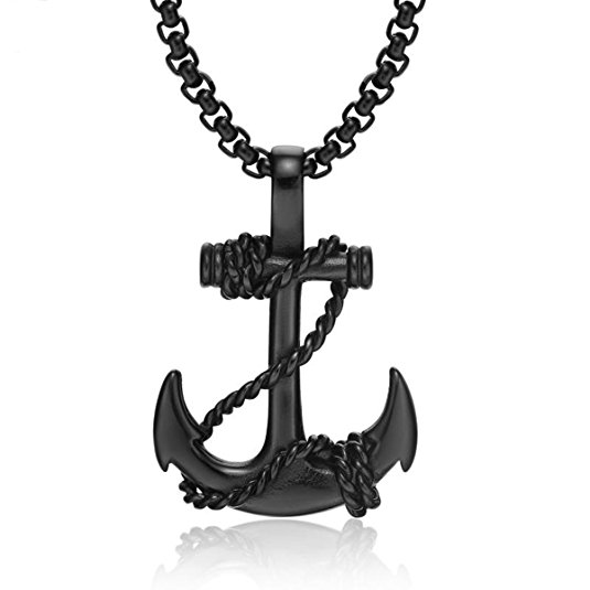 Feraco Jewelry 316L Stainless Steel Necklace Cool Nautical Anchor Pendant Necklaces with 21.6 inch Chain