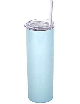 SUNWILL Straw Tumbler Skinny Travel Tumbler with Lid, Vacuum Insulated Double Wall Stainless Steel 20oz for Coffee, Tea, Beverages, Pearl Blue