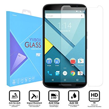 Nexus 6 Screen Protector, YVBOX Ultra Thin 9H Anti-Scratch Shatterproof Ballistics Tempered Glass Screen Protector Film for Motorola Google Nexus 6 - Clear
