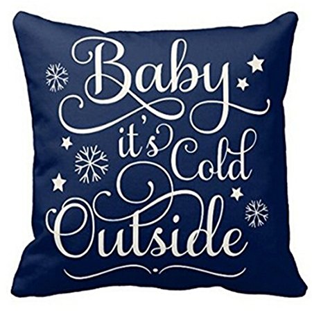 Cotton Linen Square Decorative Throw Pillow Case Cushion Cover Baby It's Cold Outside Dark Blue Background 18 "X18 "