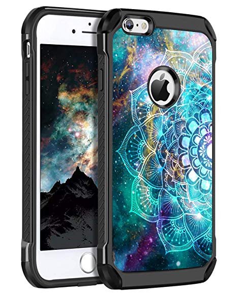 BENTOBEN iPhone 6 Plus Case,iPhone 6S Plus Case Hybrid Dual Layers Nebula Mandala Hard PC Flexible TPU Cover Slim Luminous Noctilucent Shockproof Protective Case for iPhone 6S Plus/6 Plus, Madala