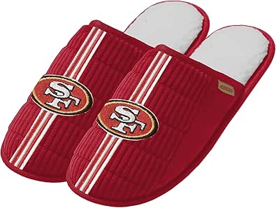 FOCO NFL Men's Officially Licensed Primary Logo Game Day Team Color Football Sherpa Slide Slipper