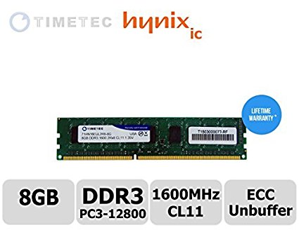 Timetec® 8GB Module Dual Rank PC3-12800 DDR3-1600(CL11) 2Rx8 240-Pin 1.35V Unbuffer DIMM ECC Server Workstation Memory Upgrade (p/n 71HN16EUL2R8-8G), Server Premier Hynix RAM Chip for Dell: PowerEdge C5220, T20,Precision Workstation T1650, T1700. HP: ProLiant DL120 G7, MicroServer Gen8, ML10, ML310e Gen8 v2 (G8), Workstation Z1, Z220 CMT/SFF, Z230 Tower/SFF, Z420 and more – lifetime Warranty (8GB)