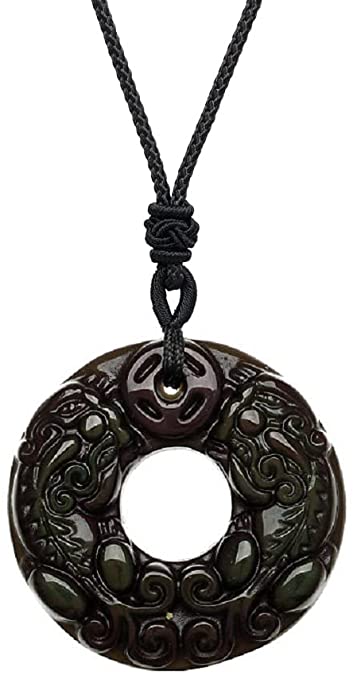 AMORWING Pixiu Chinese Fengshui Agate Stone Pendant Necklace