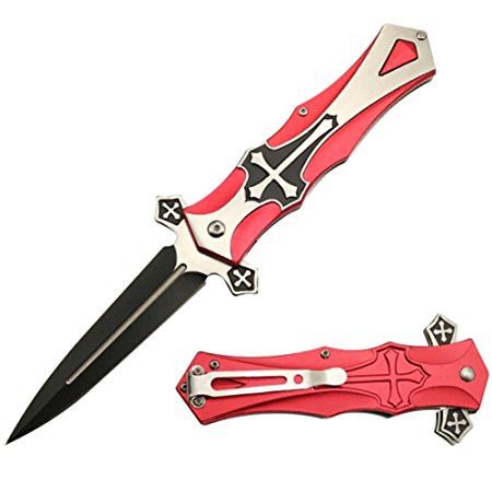 Morpho Diana Force Red,Black,Blue Cross Folding Blade Pocket Knife (red)