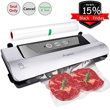 Aobosi Vacuum Sealer with Cutter for Food Saver and Sous Vide 4 in 1 Automatic One-Touch Vacuum Sealer Machine with Starter Kit Bags Rolls 28 x 300cm BPA Free