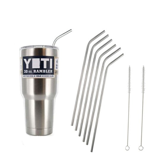 EHME 6 Pack Replacement Stainless Steel Drinking Straws for 30oz RTIC or YETI Brand Tumblers Ramblers Cups,Come with 2 Free Cleaning Brushes