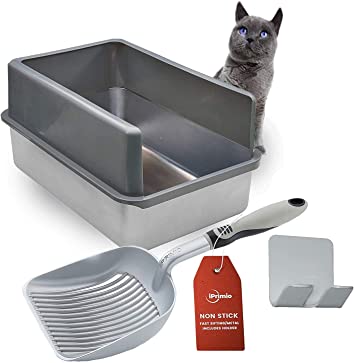 Stainless Steel Cat XL Litter Box and Cat Litter Scooper - Shovel & Pan for Sifting Kitty Cats Litter, Rust Resistant, Comfy Grip