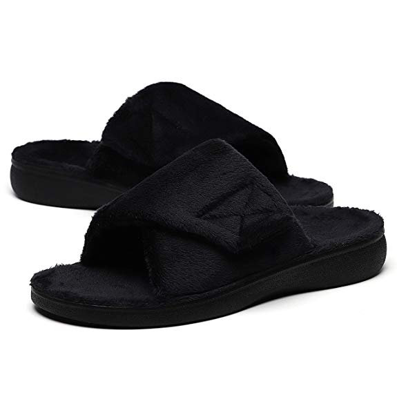 Sollbeam Fuzzy House Slippers With Arch Support Orthotic Heel Cup Sandals For Women