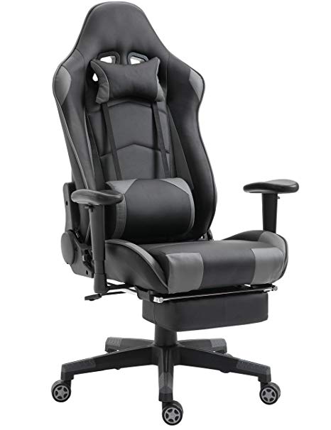 Gaming Chair High Back Ergonomic Racing Chair with Footrest Adjustable Height Swivel Office Chair with Headrest Lumbar Support (Black/Grey,3)