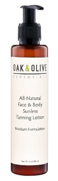 All-Natural Self-Tanning Lotion for Face & Body - Medium Formulation (6 oz) by Oak & Olive Essentials - For All Skin Types, Natural Botanicals, Gluten-Free, Easy Application For A Beautiful Bronzed Glow, Nourishing Hydration From Head-To-Toe, Light Coconut Fragrance. Get The Tan You've Been Looking For All Year Round!